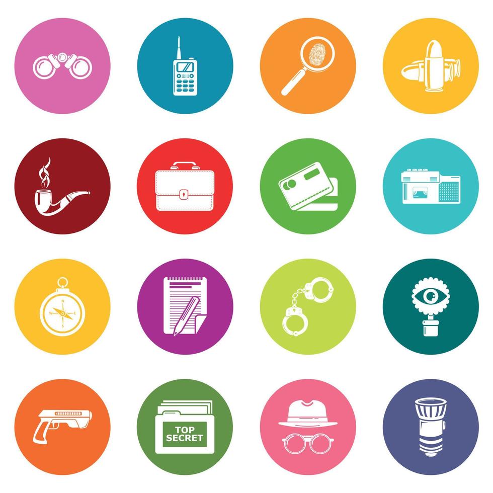 Spy icons set colorful circles vector