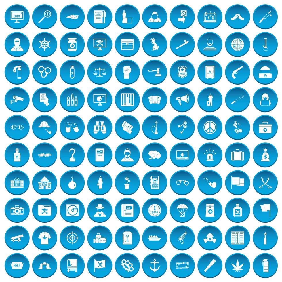 100 crime investigation icons set blue vector