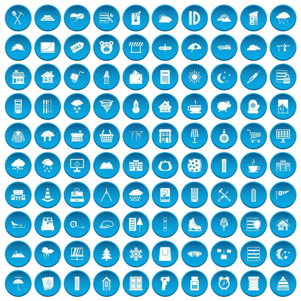 100 iconos de windows conjunto azul vector