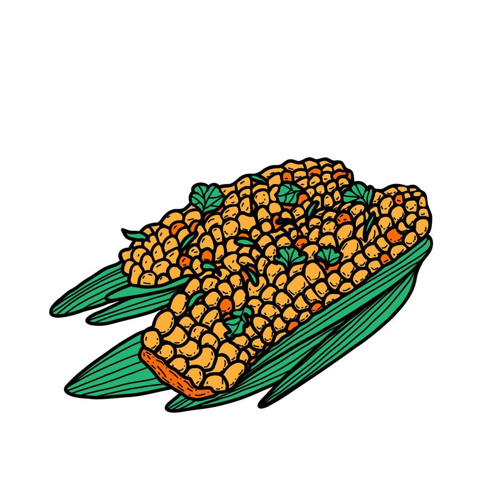 comida mexicana maiz horneado. ilustración vectorial dibujada a mano en estilo garabato. vector