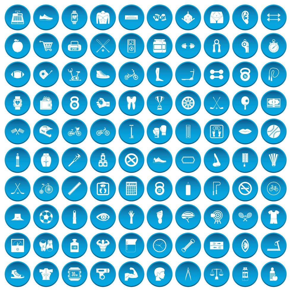 100 kettlebell icons set blue vector