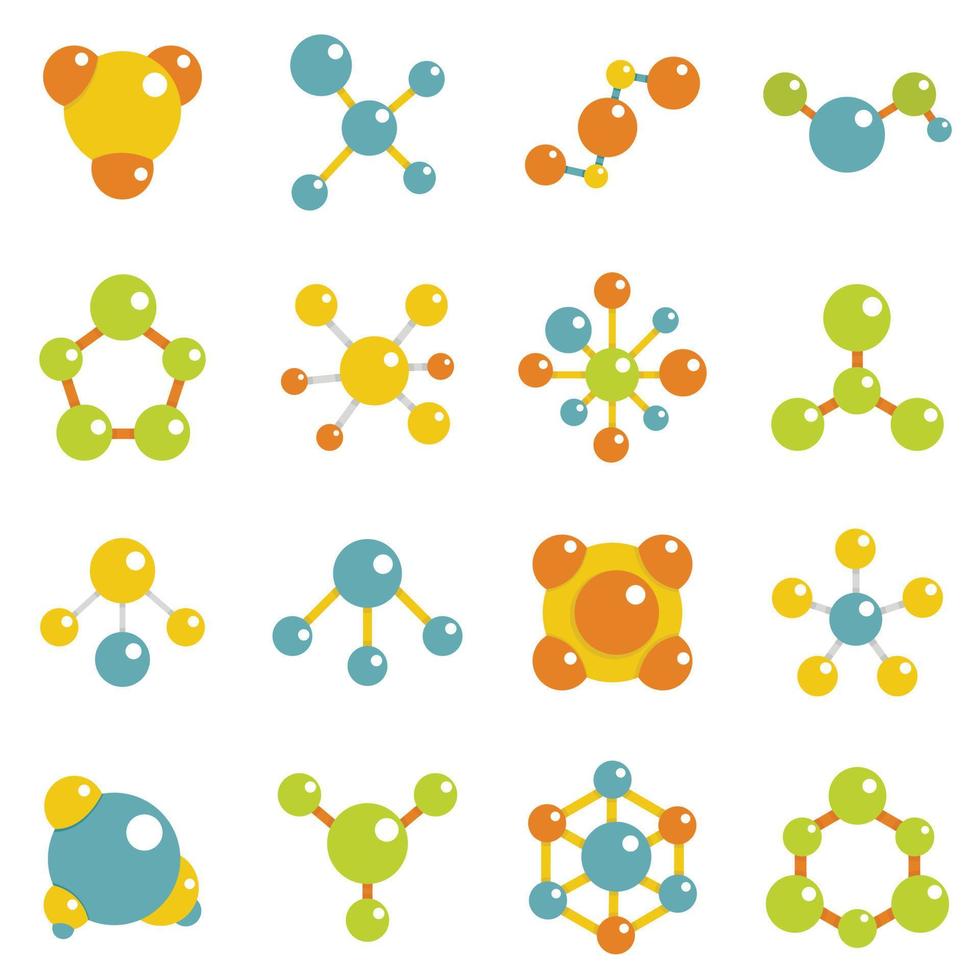 iconos de moléculas establecidos en estilo plano vector