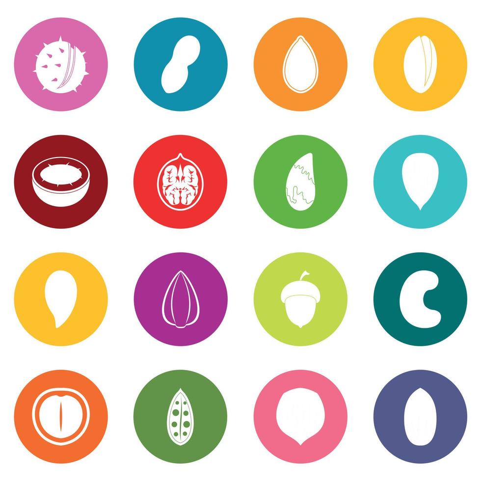 Nuts icons many colors set vector