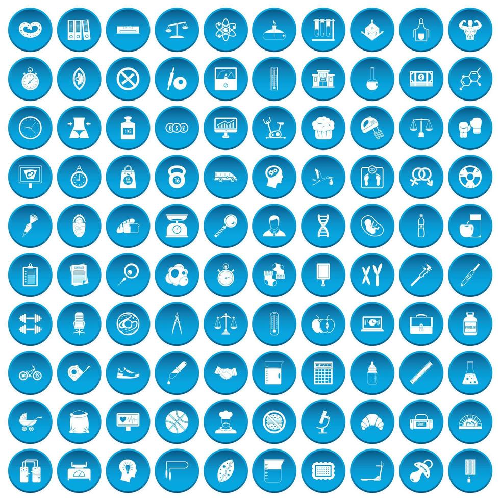 100 libra icons set blue vector
