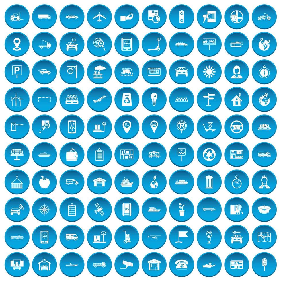 100 navigation icons set blue vector