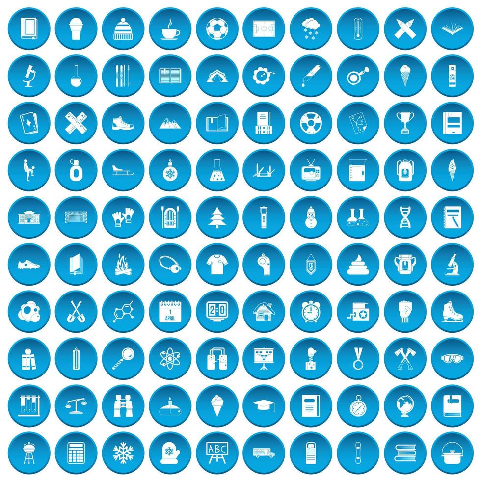 100 school years icons set blue vector