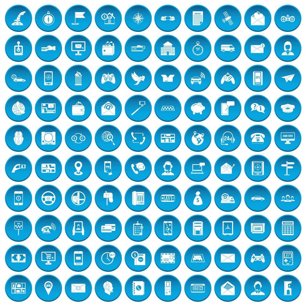 100 iconos de teléfono azul vector