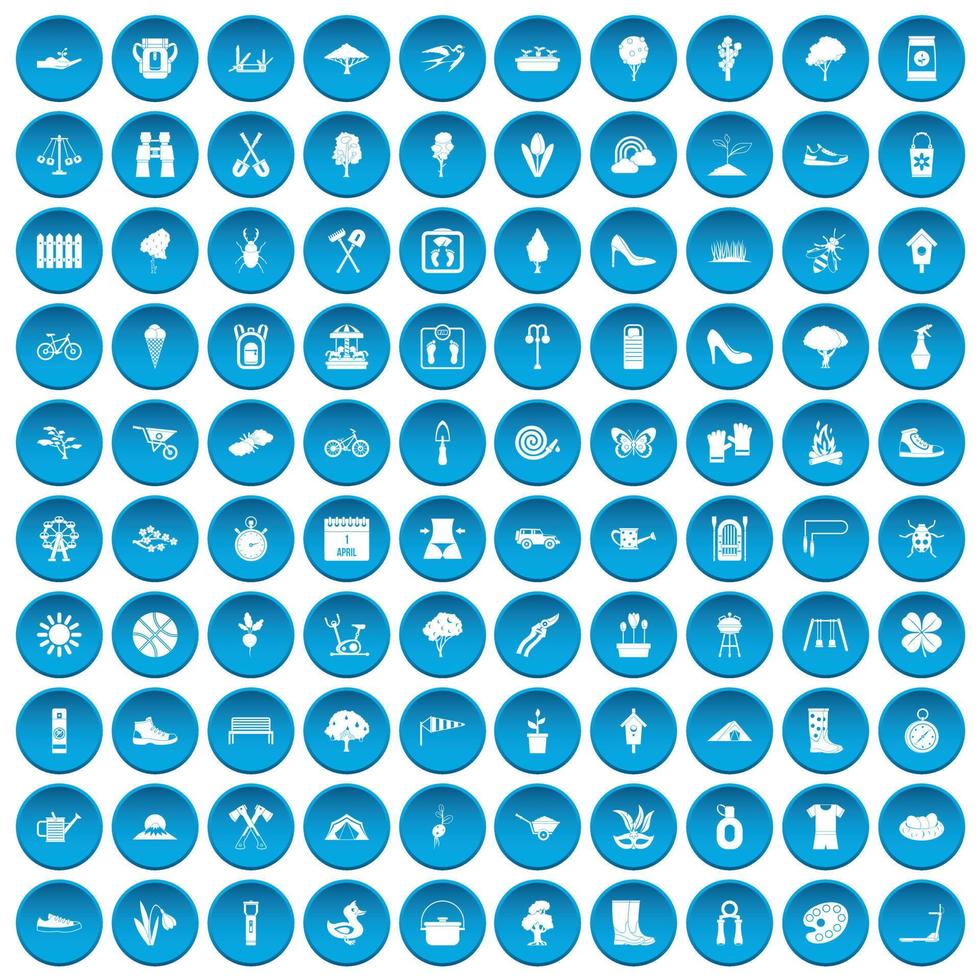 100 spring icons set blue vector