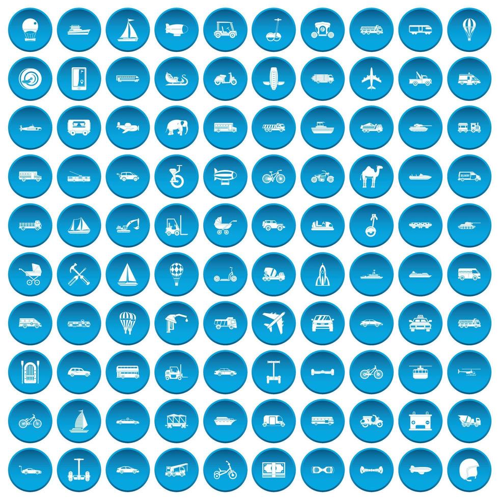 100 transport icons set blue vector