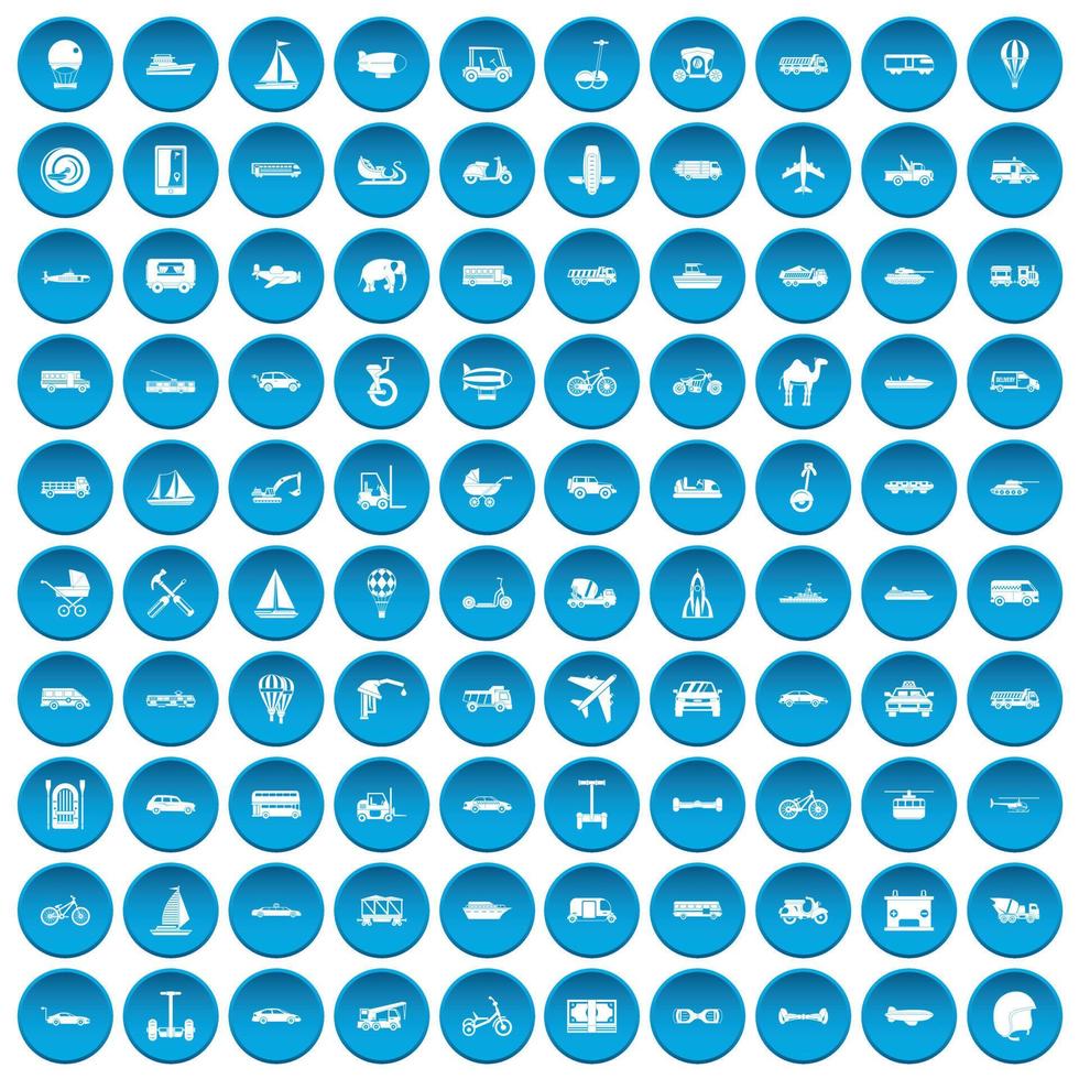 100 iconos de transporte conjunto azul vector