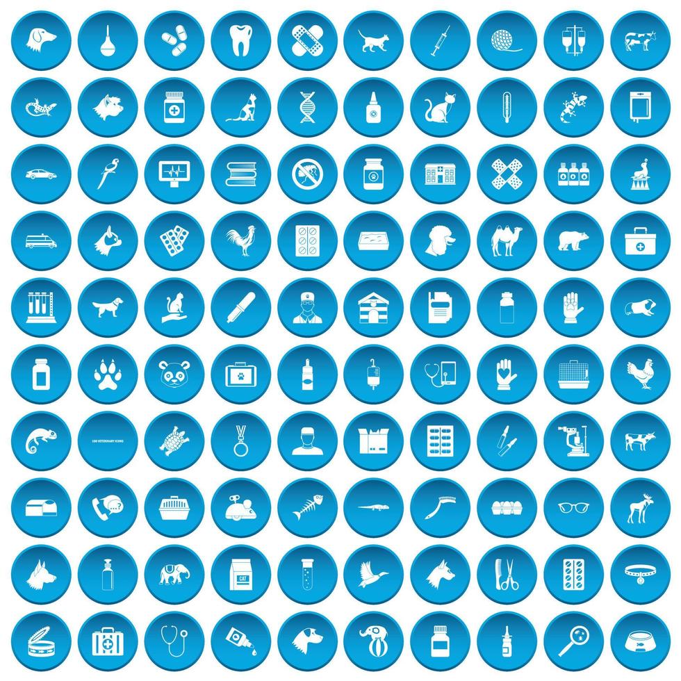 100 veterinary icons set blue vector