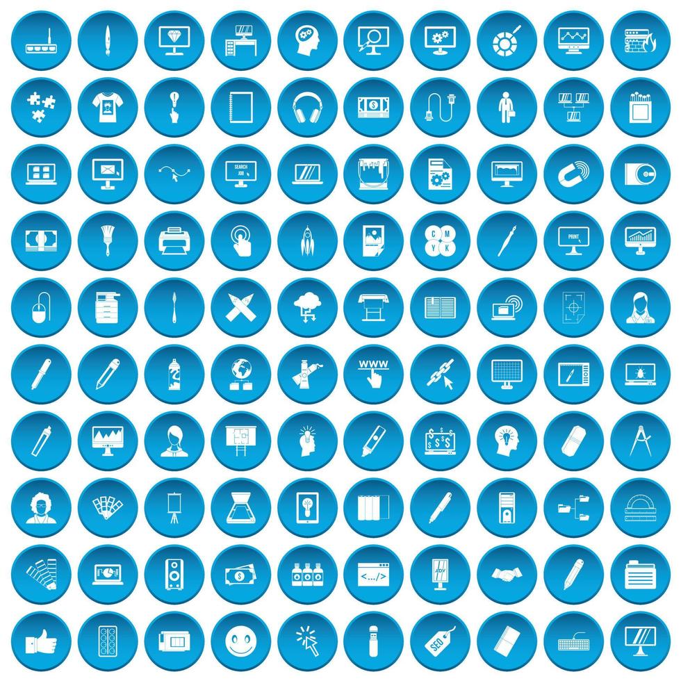 100 webdesign icons set blue vector