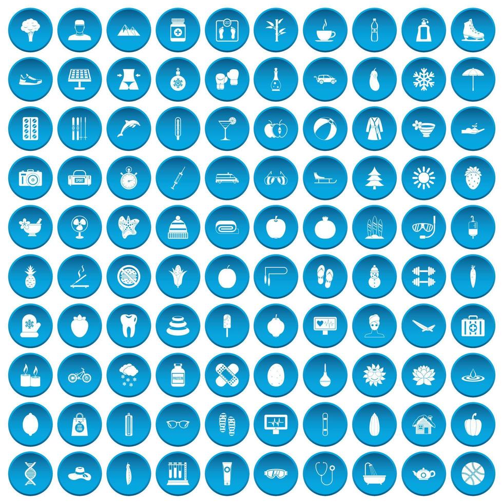 100 women health icons set blue vector