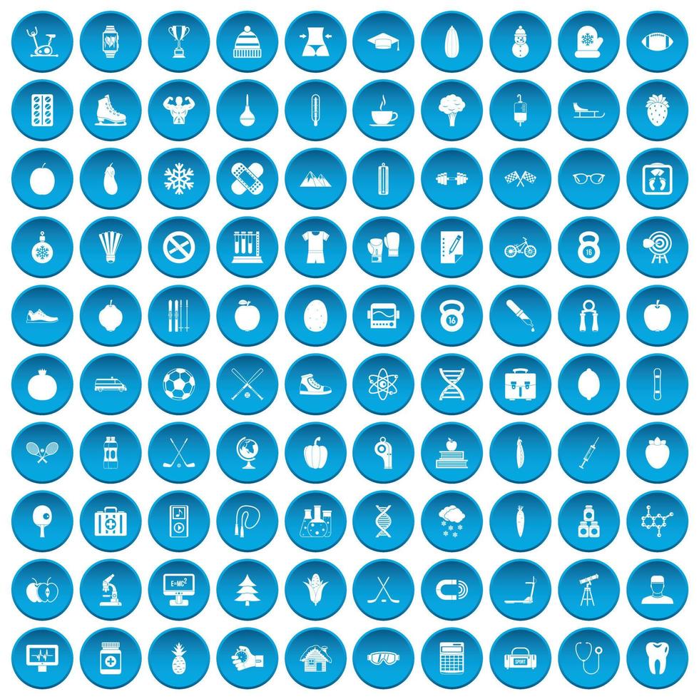 100 well person icons set blue vector