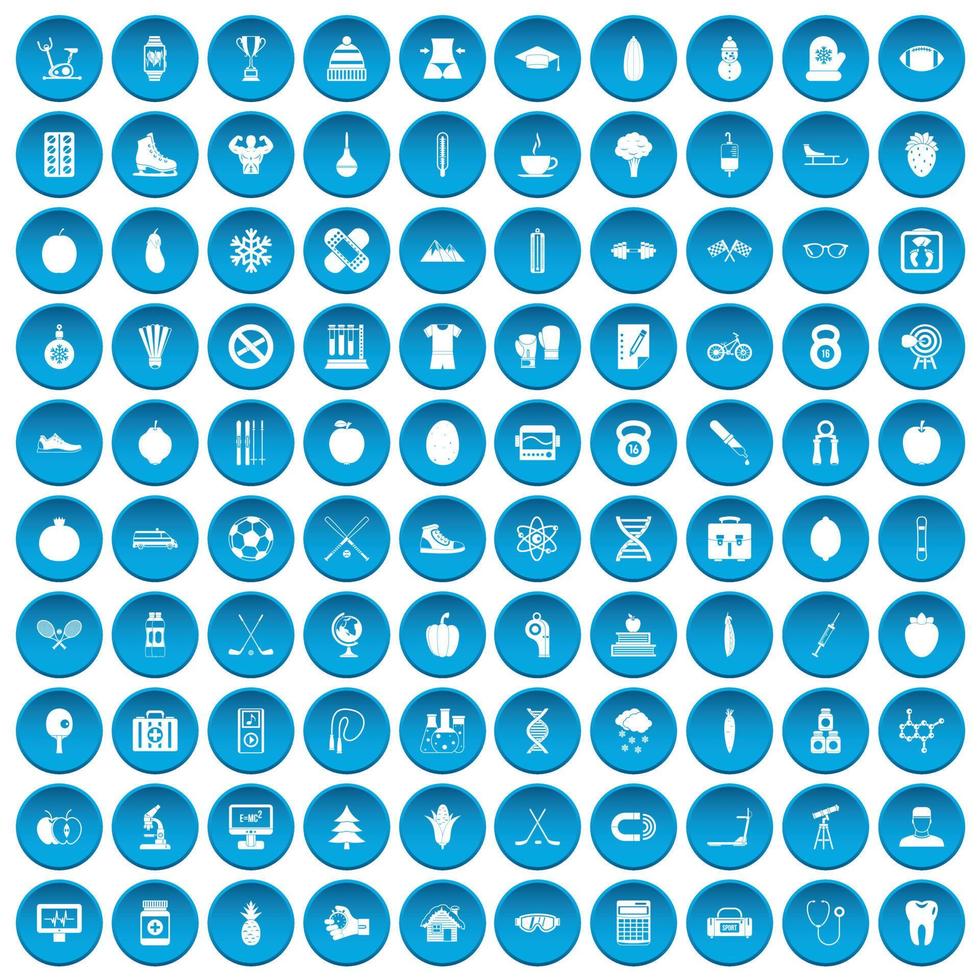 100 iconos de persona bien conjunto azul vector