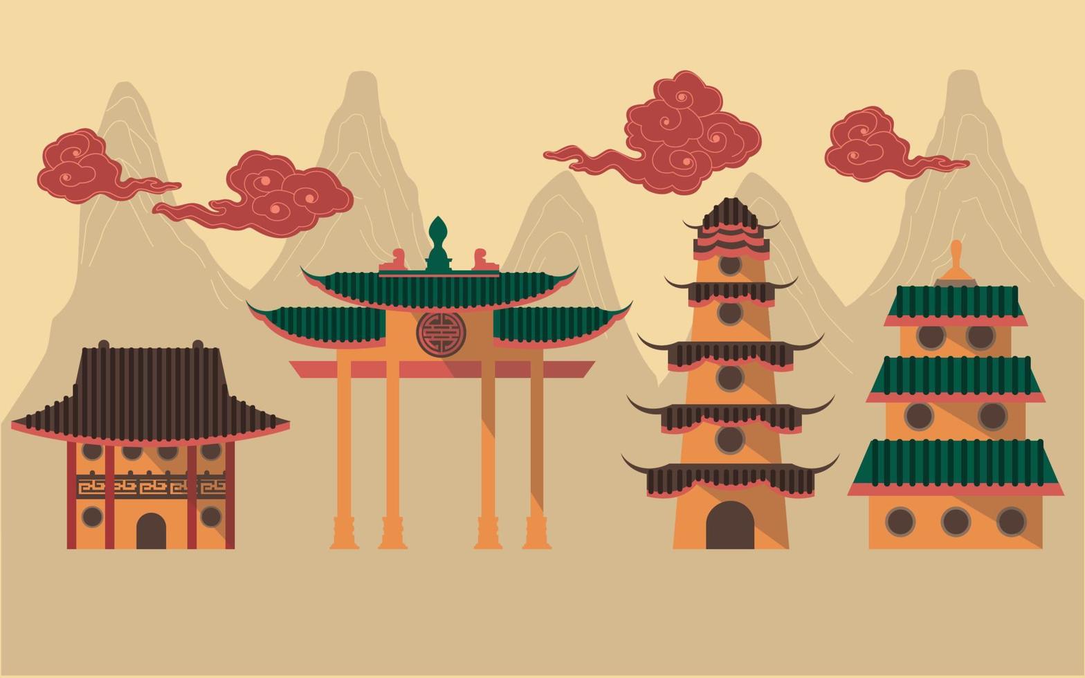 Chinese temple set vector