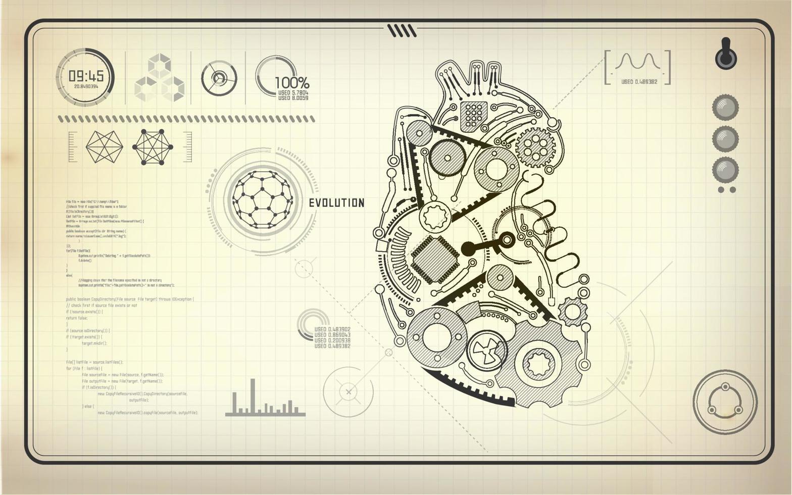 robotic heart blueprint vector