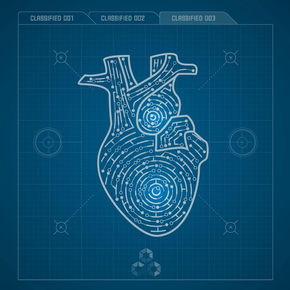 heart analysis blueprint vector
