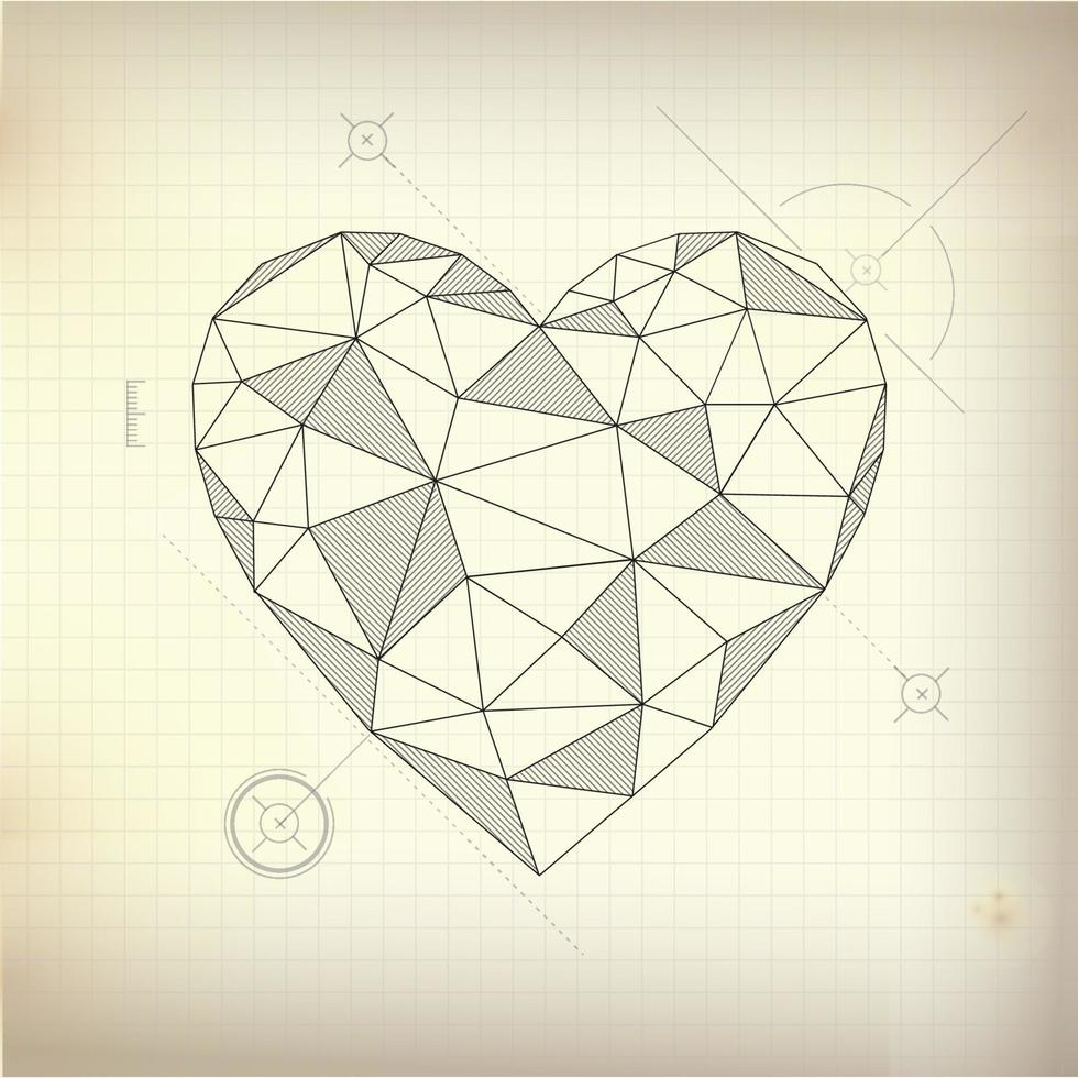 wireframe heart drawing vector