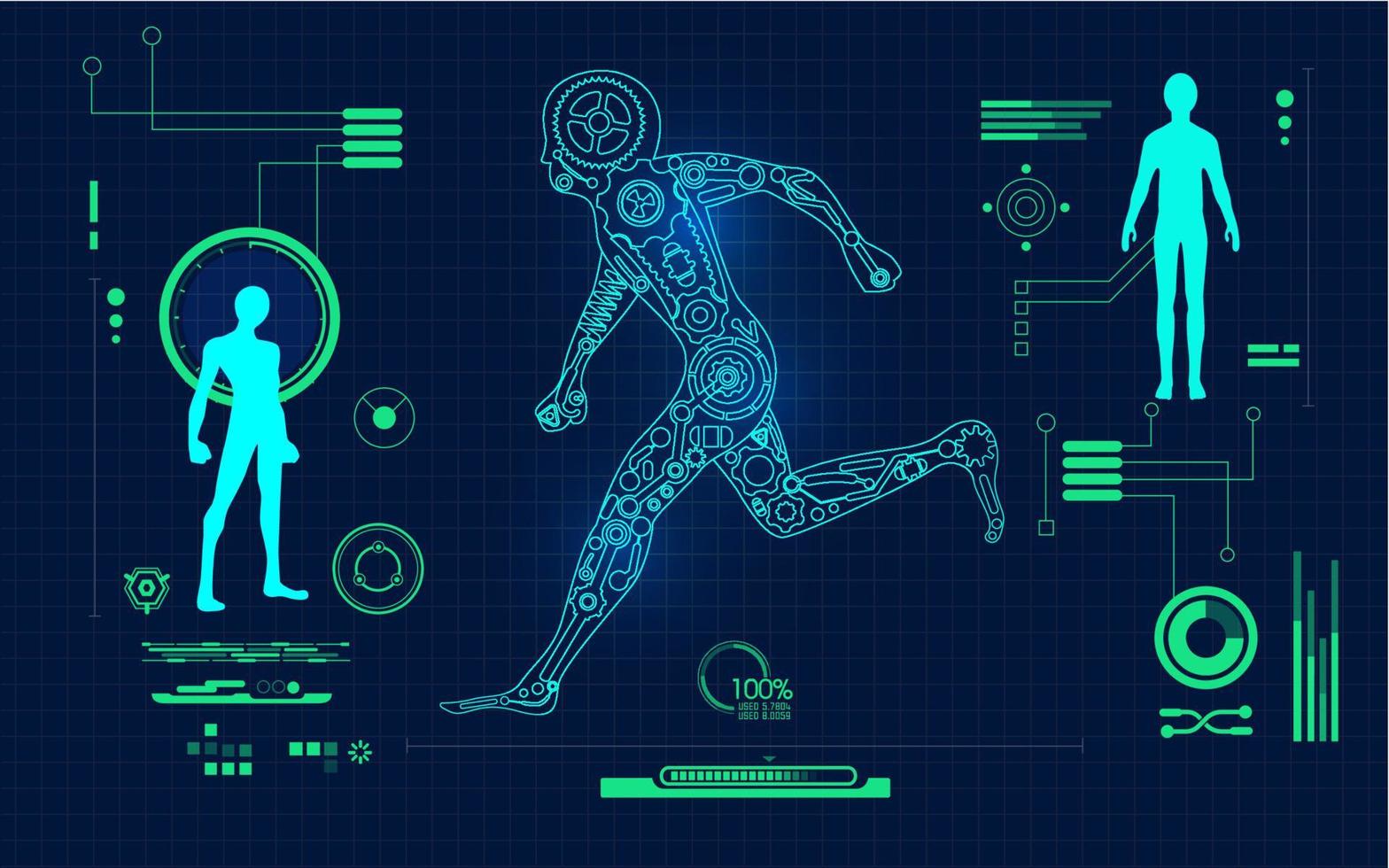 running cyborg blueprint vector