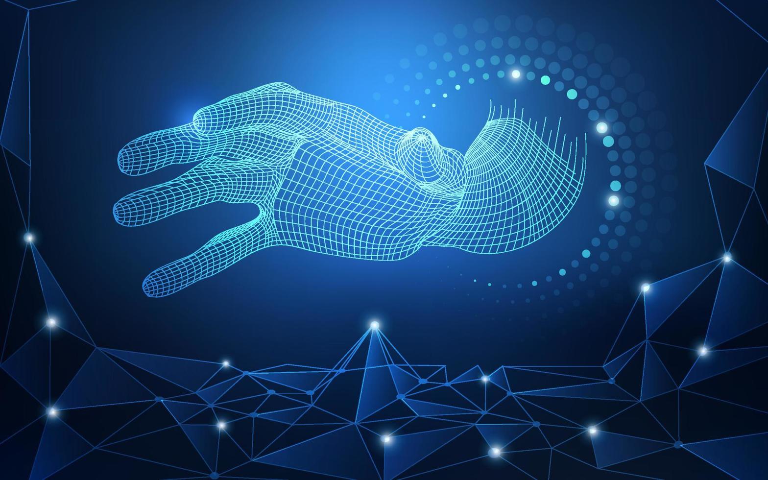 blue wireframe hand vector