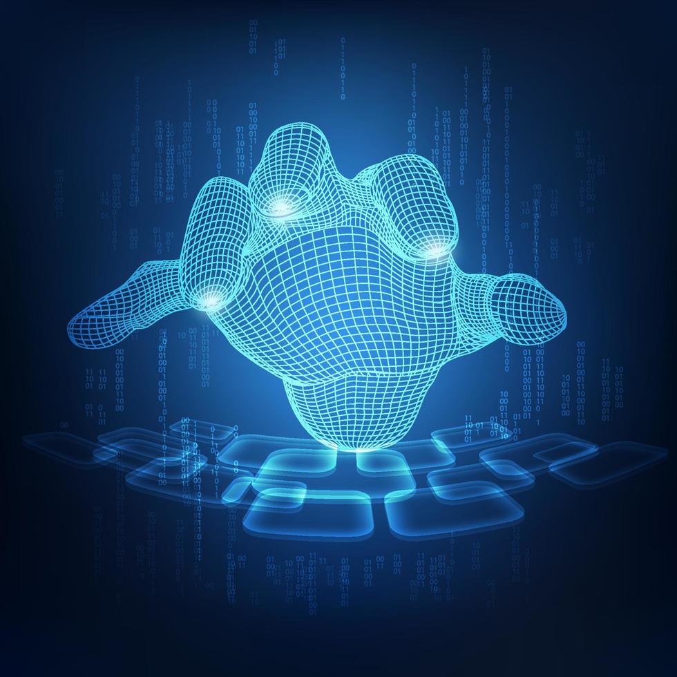blue wireframe hand vector