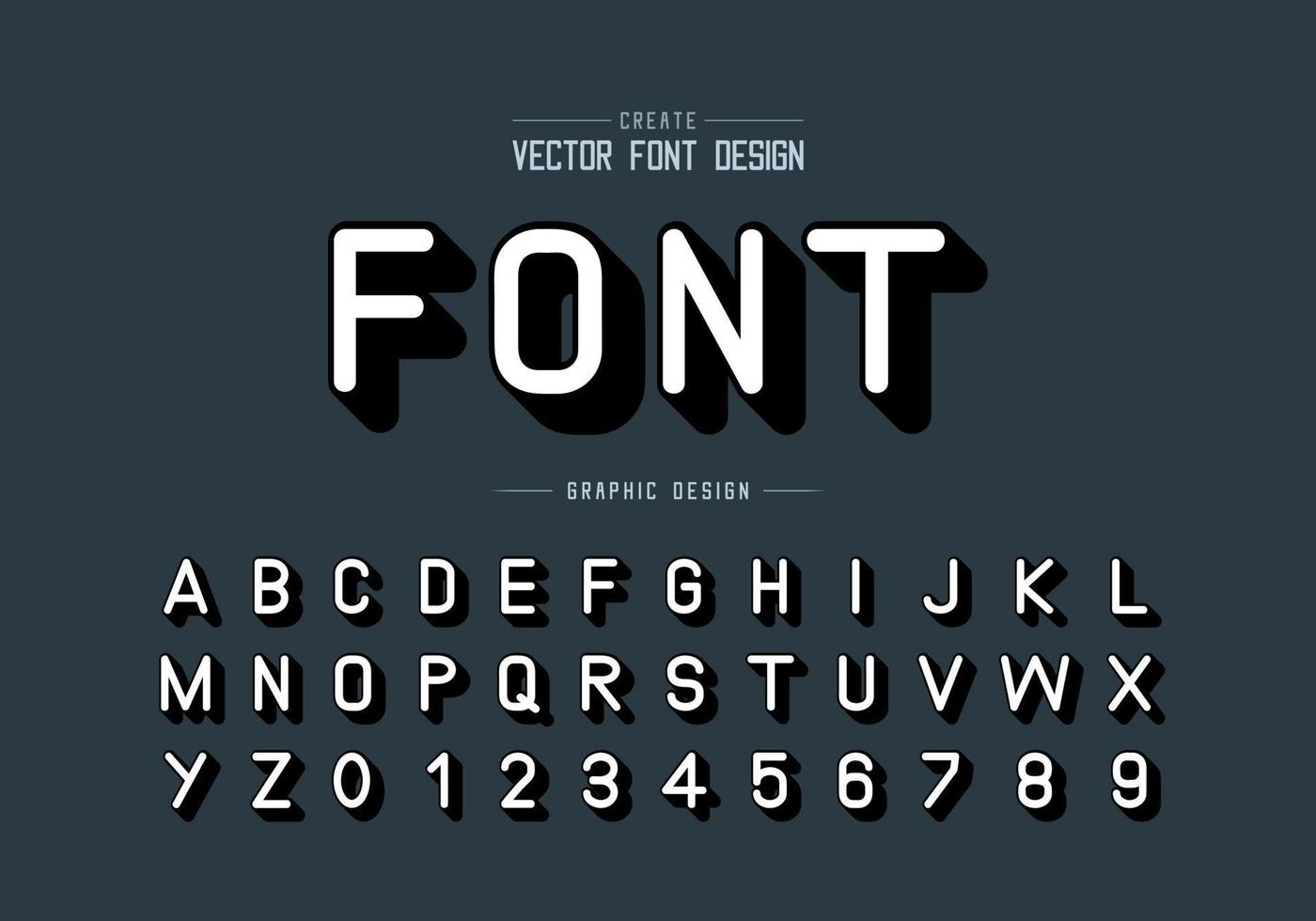 Font and alphabet vector, Shadows Typeface letter and number design, Graphic text on background vector
