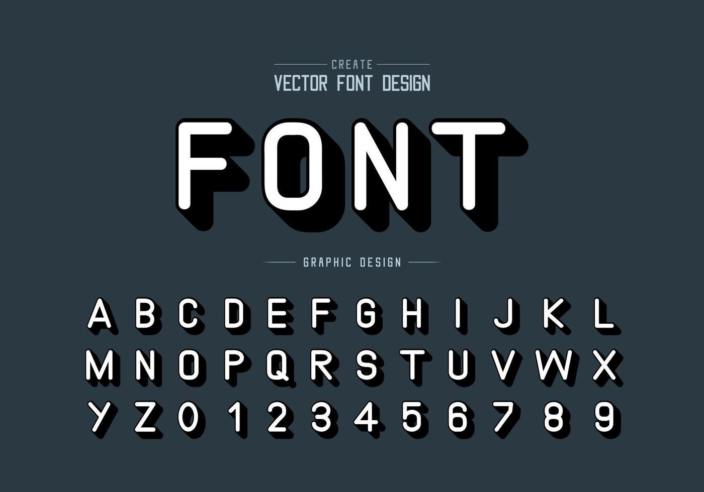 vector de fuente y alfabeto, diseño de letras y números de tipografía de sombras, texto gráfico en el fondo