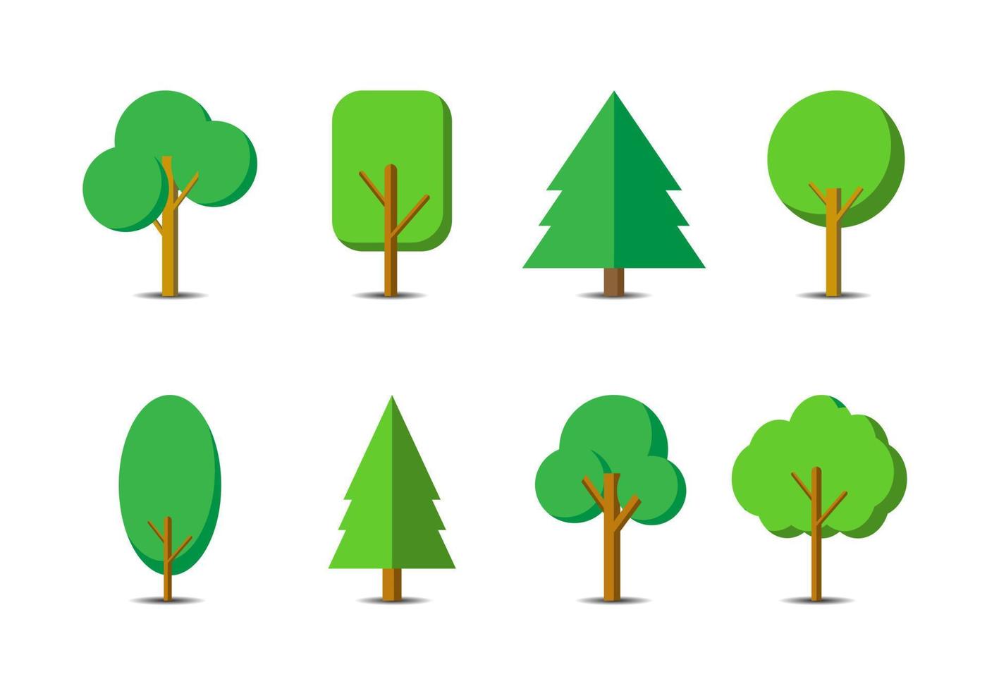 Icon green trees vector set on white background, Flat color forest design collection