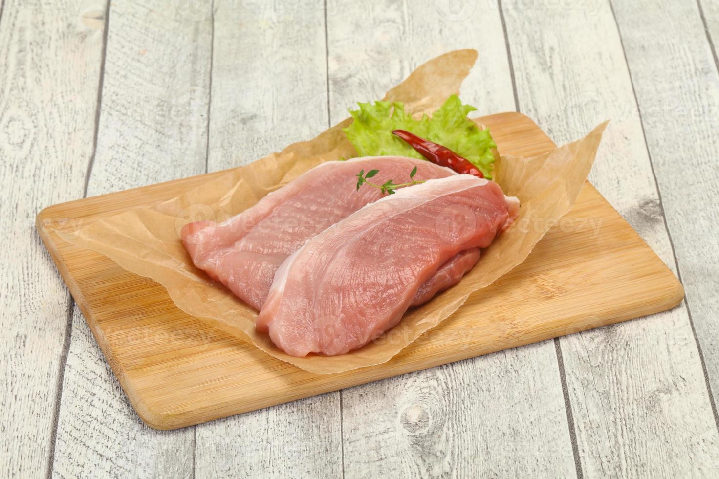 Juicy raw pork steak meat photo