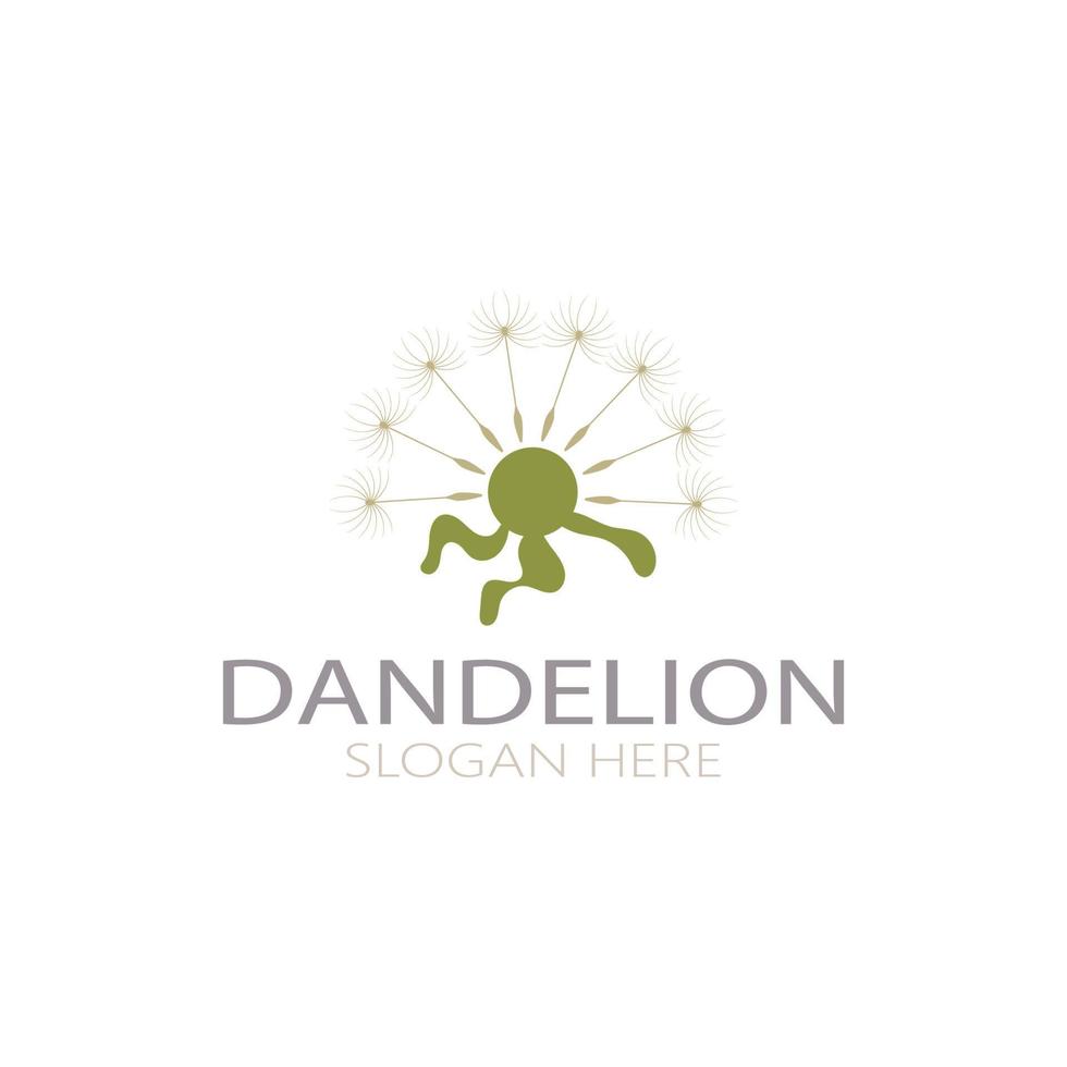 Dandelion flower logo with stem and leaves. Using modern vector concept design symbol icon illustration