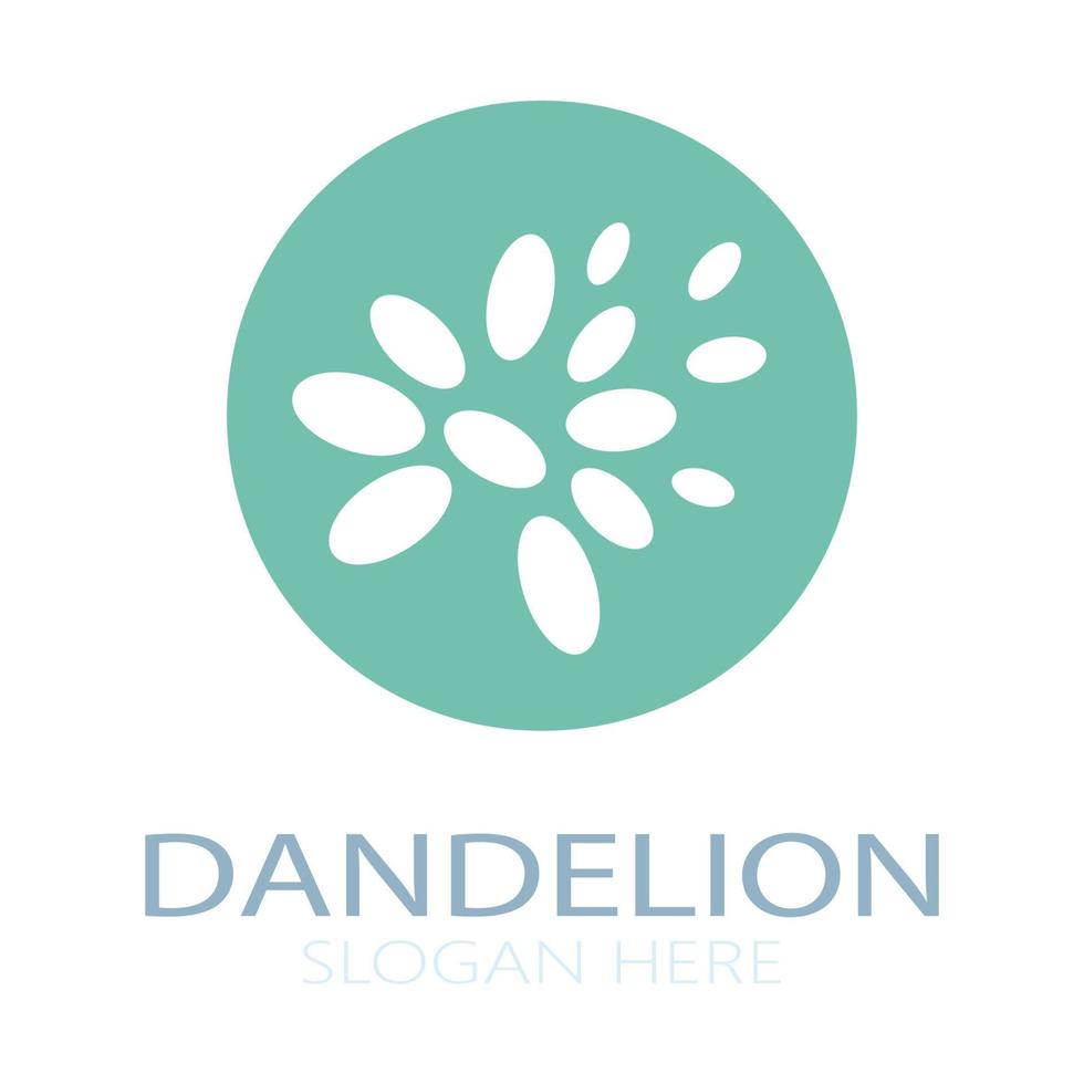 logotipo de flor de diente de león con tallo y hojas. usando ilustración de icono de símbolo de diseño de concepto de vector moderno