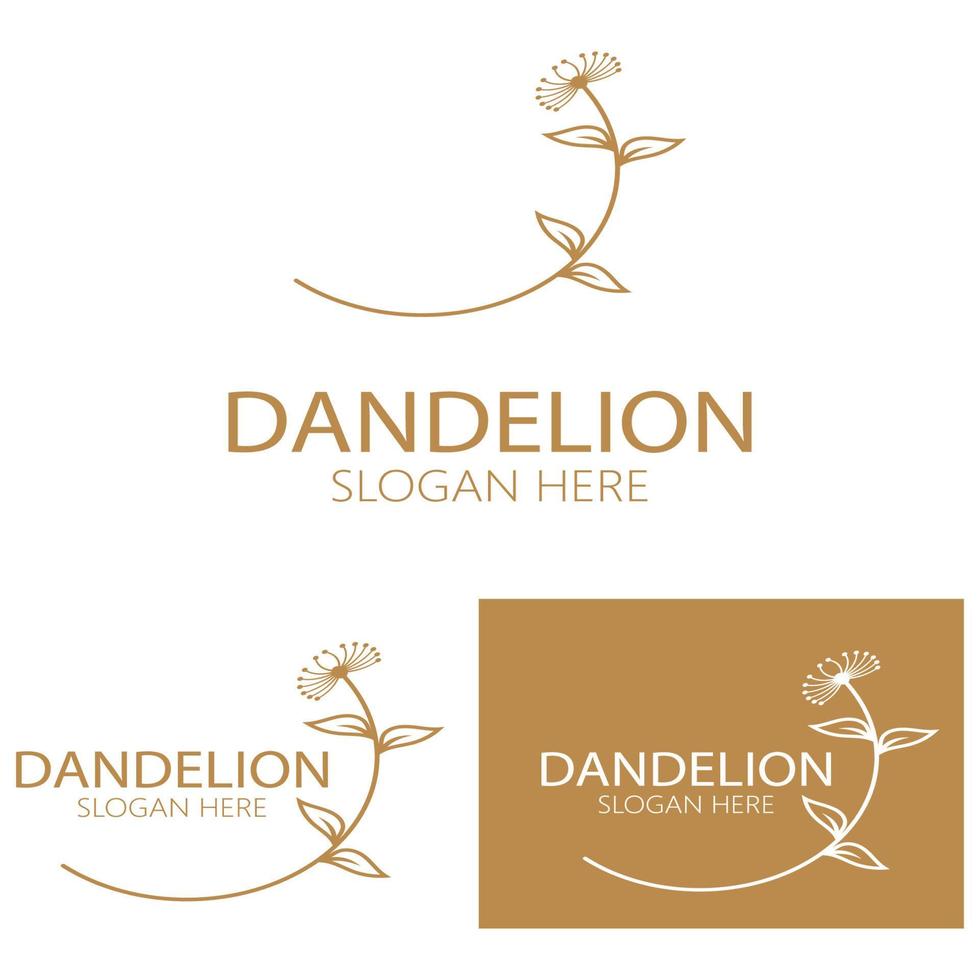 Dandelion flower logo with stem and leaves. Using modern vector concept design symbol icon illustration