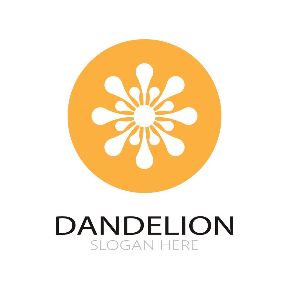 logotipo de flor de diente de león con tallo y hojas. usando ilustración de icono de símbolo de diseño de concepto de vector moderno