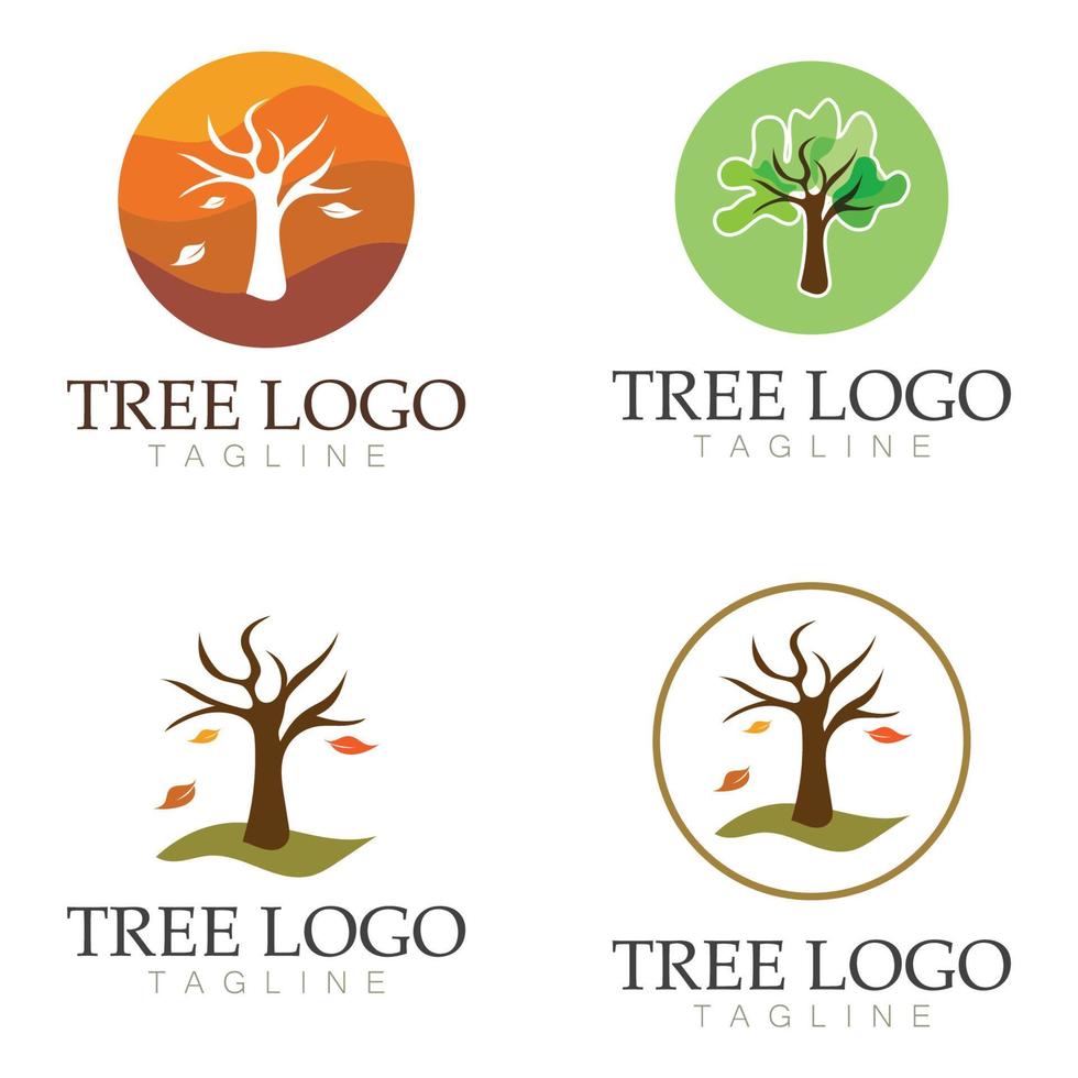 árbol logo icono vector ilustración design.vector silueta de un árbol plantillas de árbol logo y raíces árbol de la vida diseño ilustración