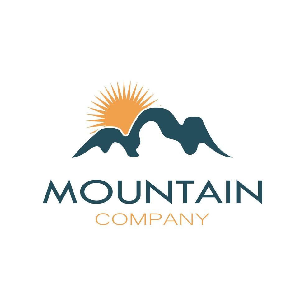 Minimalist mountain and sun logo design in flat colors packed with modern concepts vector illustration