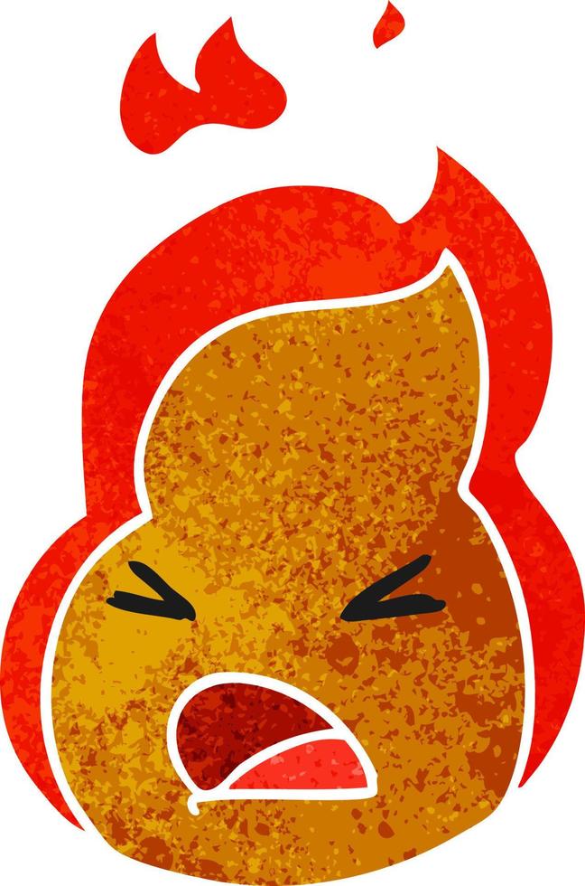 retro cartoon kawaii cute fire flame vector