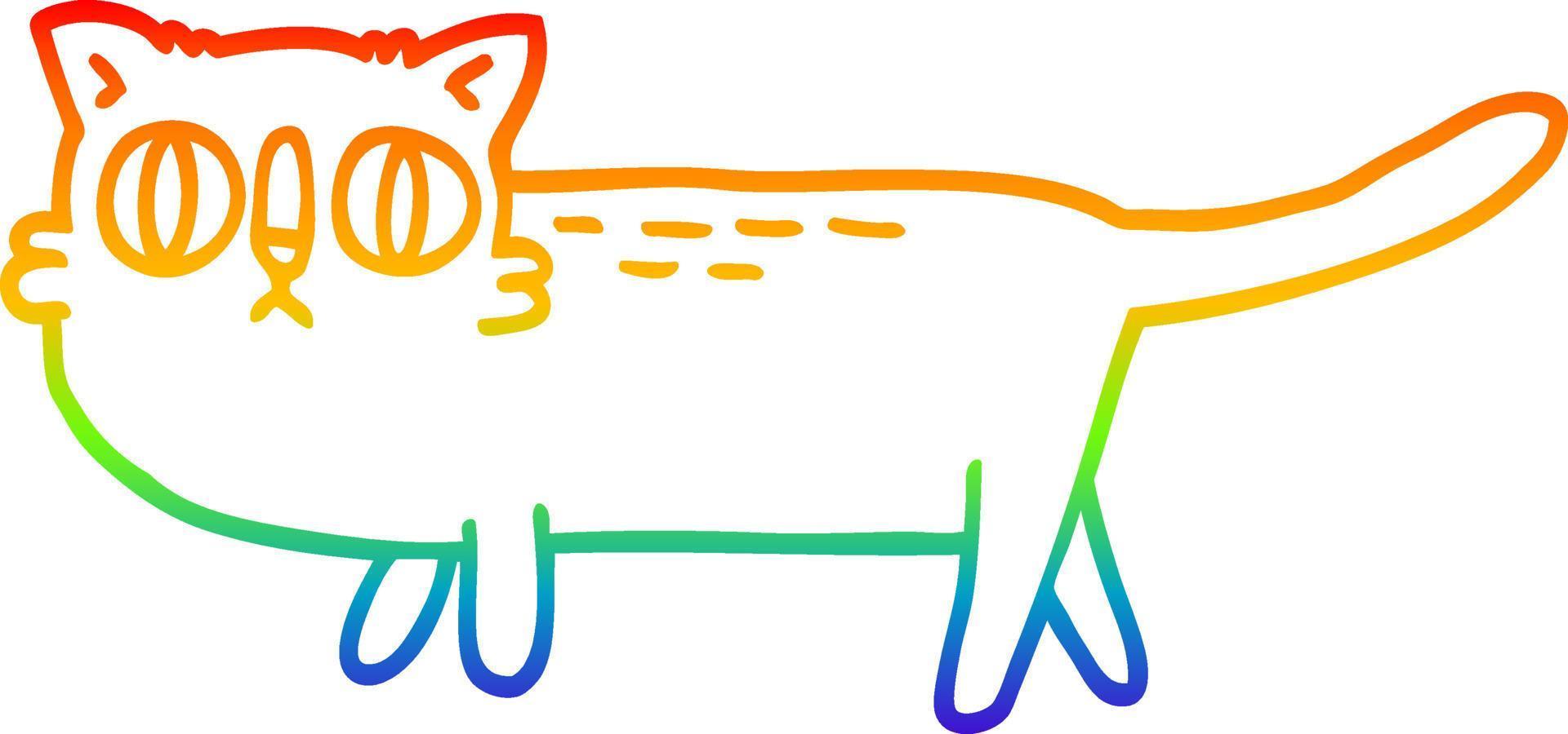 rainbow gradient line drawing cartoon funny cat vector