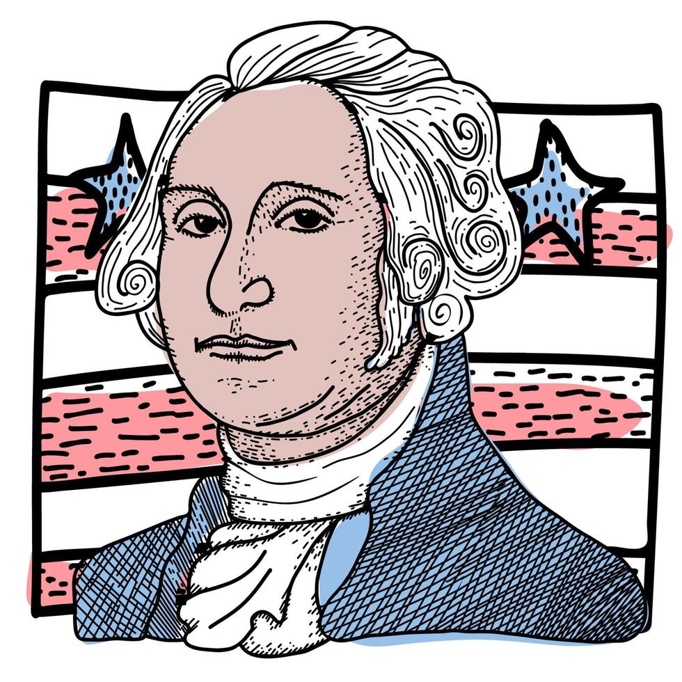 feliz día del presidente, presidente george washington ilustración vectorial en estilo garabato. vector