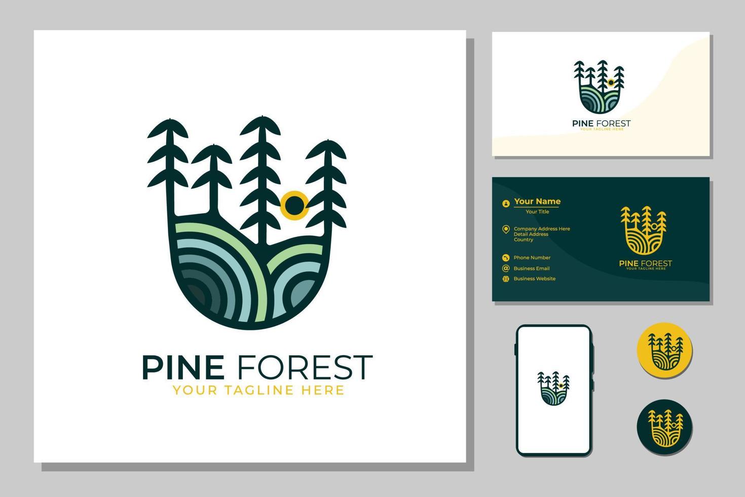 pinos de hoja perenne abeto conífera cicuta árboles bosques y arroyos río para montaña colina campamento aventuras vintage retro hipster logos vector