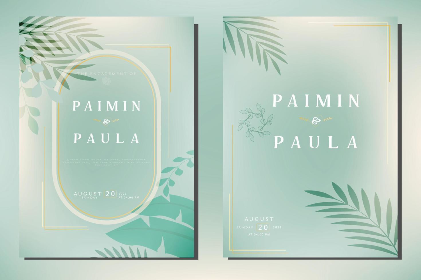 Elegant greenery on wedding invitation card template vector