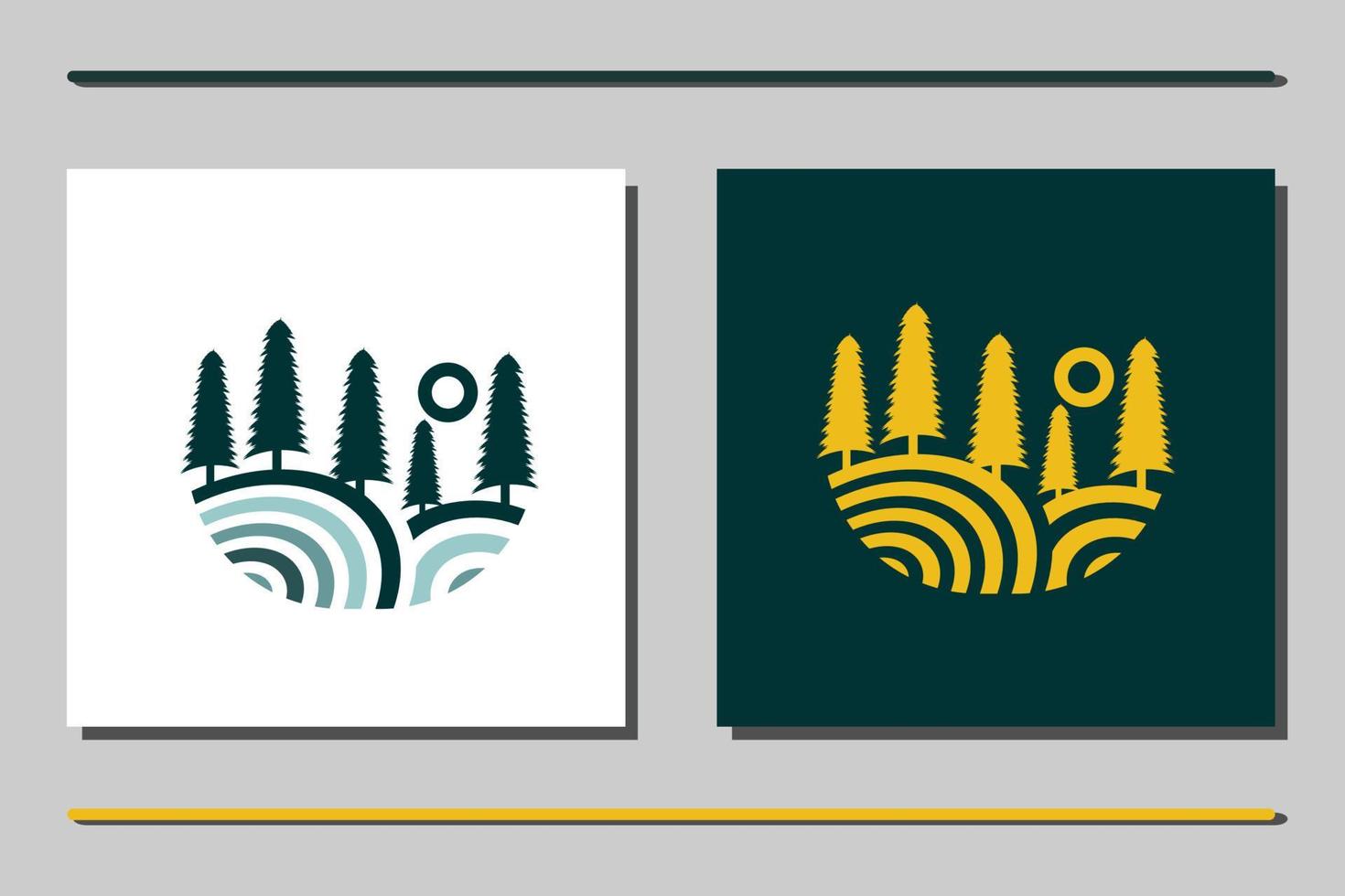 pinos de hoja perenne abeto conífera cicuta árboles bosques y arroyos río para montaña colina campamento aventuras vintage retro hipster logos vector