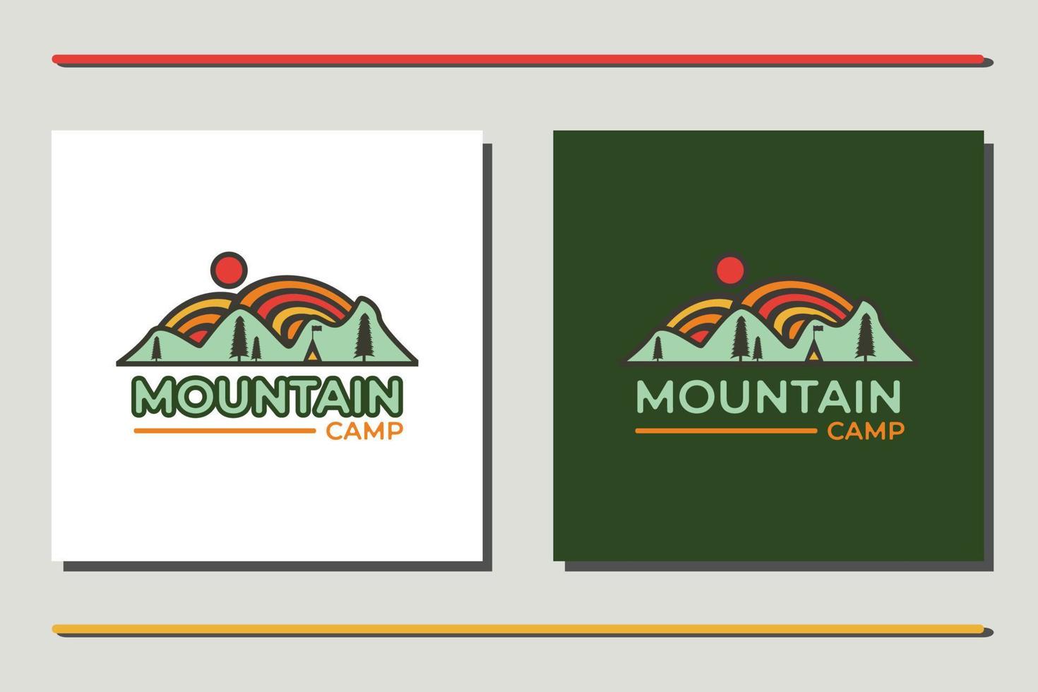 campamento y sol para el diseño del logo de la aventura hipster vector