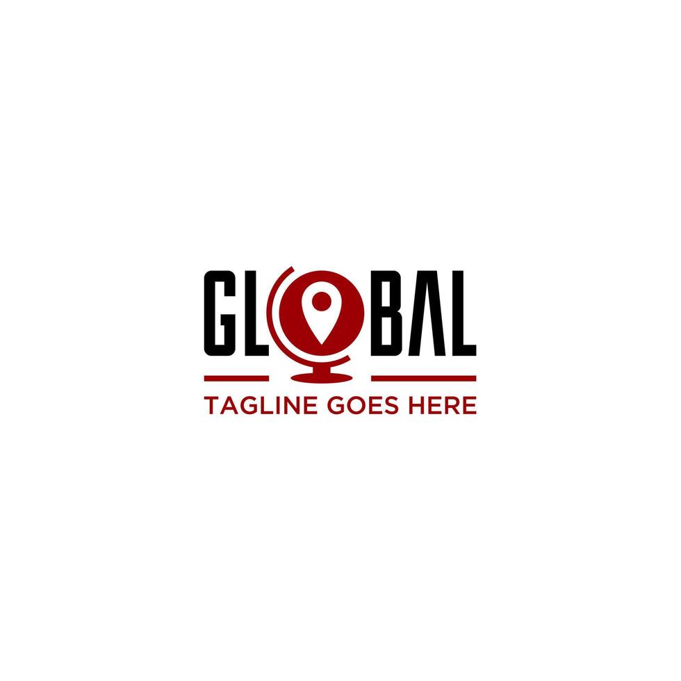 Global pin logo concept. Point on globe, global destination, positioning. vector