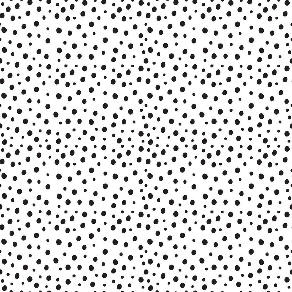 Vector seamless random small black polka dot pattern on white background. Irregular chaotic points. Simple modern decorative hand drawn print for design, textile, wrapping paper, scrapbooking.
