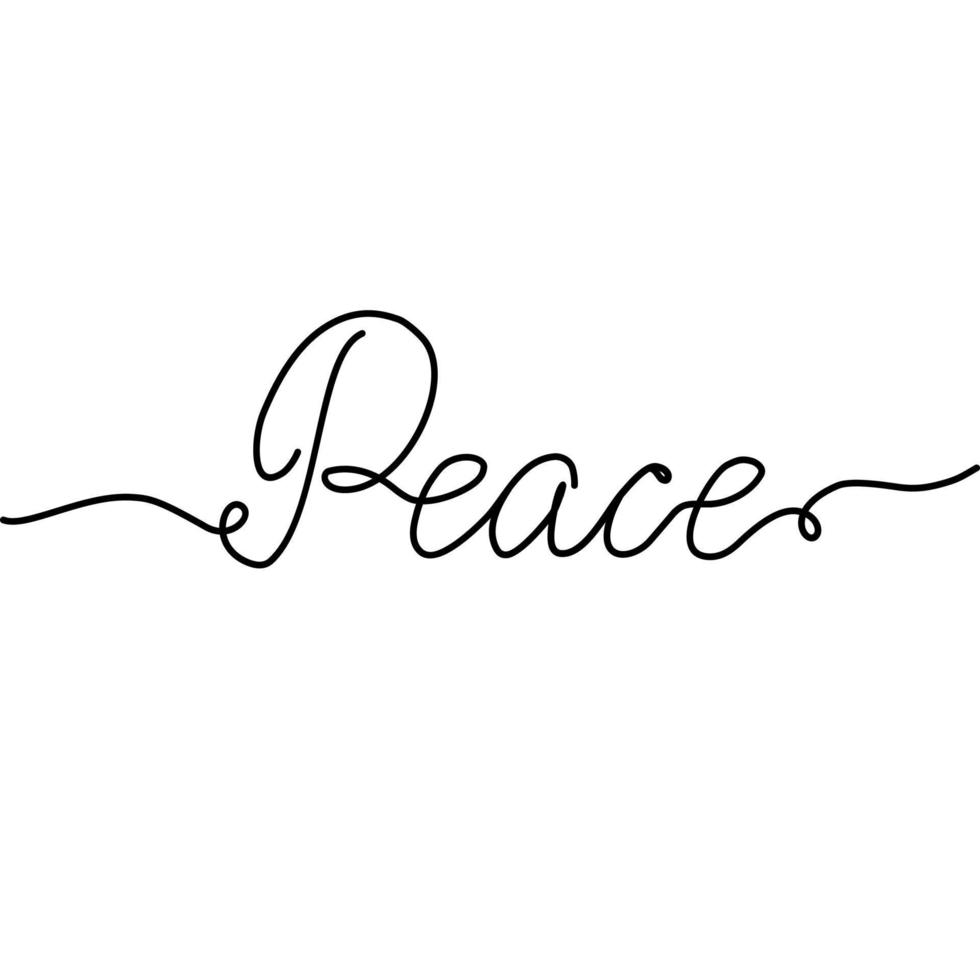 Peace. Hand drawn continuous word. Line art style. Peace and stop war concept. vector