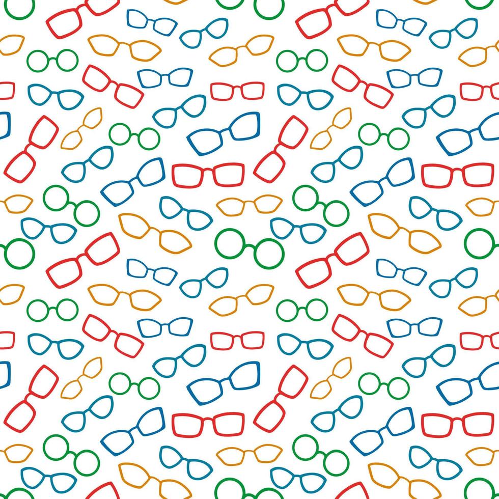 Vector colorful seamless pattern with glasses isolated on white background. Flat style illustration for fabric, textiles, scrapbooking, clothing, advertising.