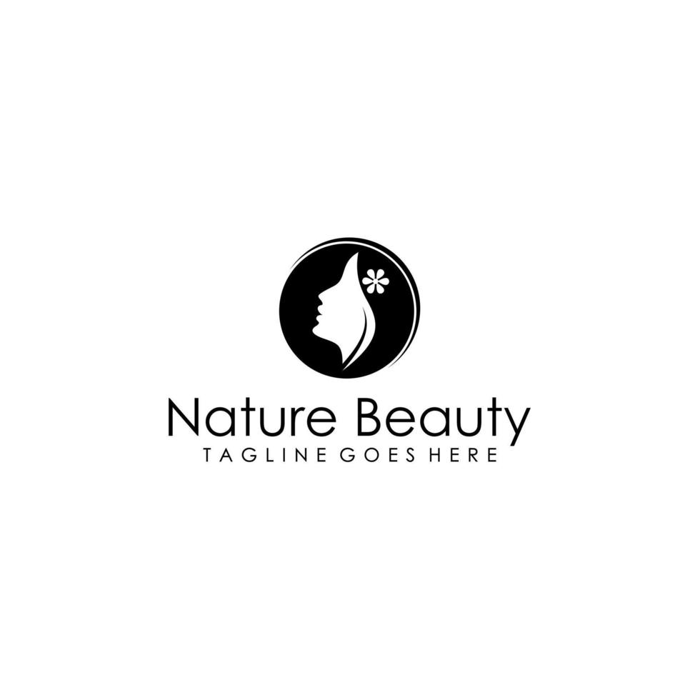 Beautiful woman's face logo design template. Hair, girl, leaf symbol. Abstract design concept for beauty salon, massage, magazine, cosmetic and spa. vector