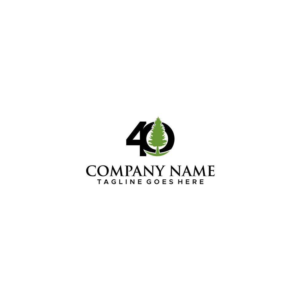 40 and pine tree logo sign design vector