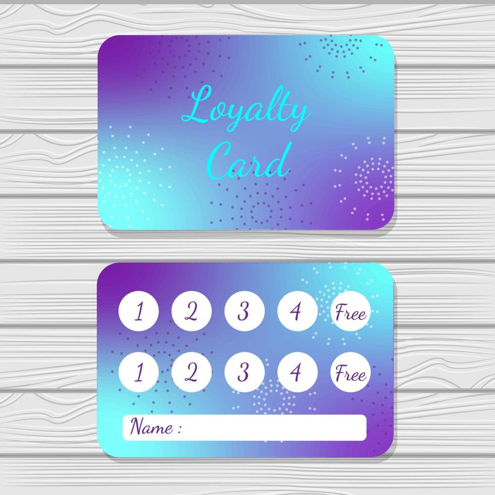 Customer loyalty card, colorful neon design, vector illustration